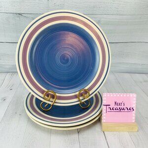 Pfaltzgraff BAJA Cream Mauve Band Blue Swirl Stoneware Dinner Plates Set of 3